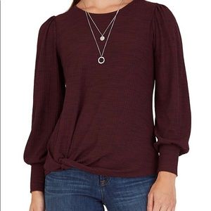 Apt 9 XL burgundy and black balloon-sleeve twist front top